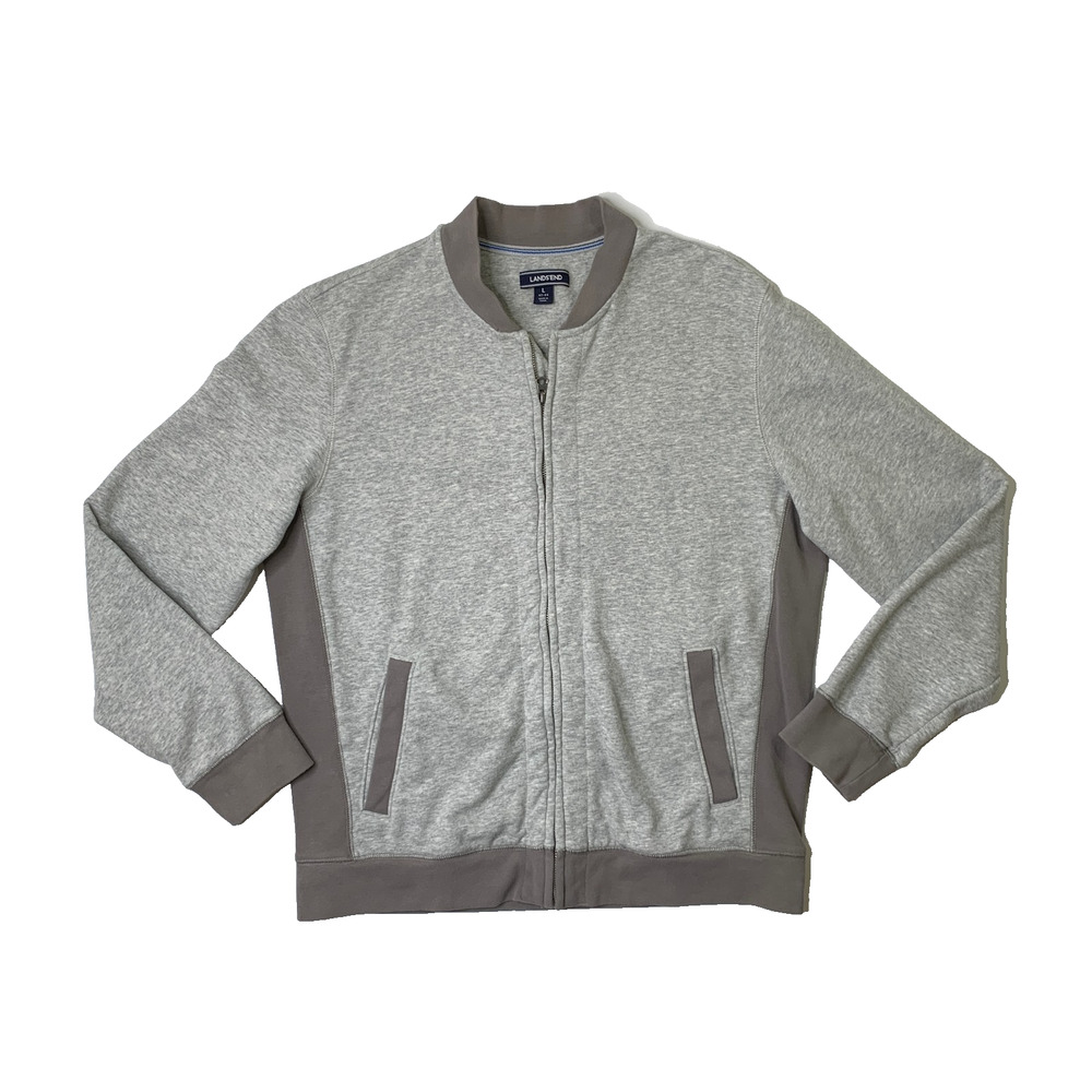 Lands End Jacket Men L Large Bomber Full Zip Two Tone Hybrid‎ Cotton Blend Track
